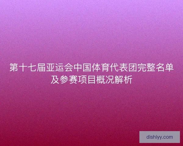 第十七届亚运会中国体育代表团完整名单及参赛项目概况解析