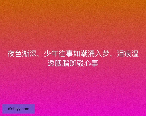 夜色渐深，少年往事如潮涌入梦，泪痕湿透胭脂斑驳心事