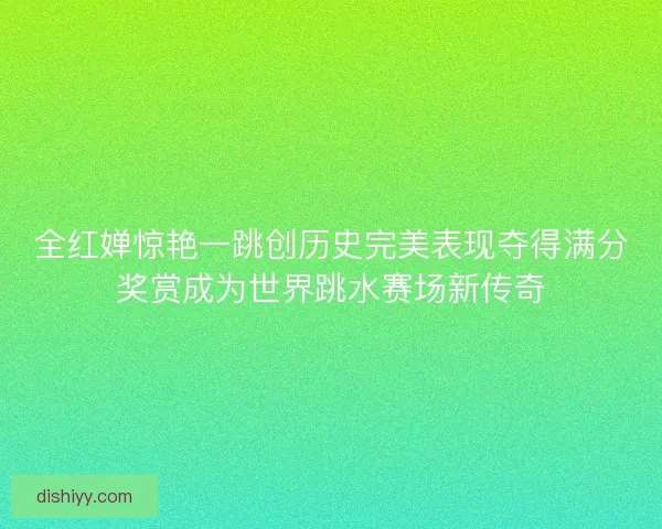 全红婵惊艳一跳创历史完美表现夺得满分奖赏成为世界跳水赛场新传奇